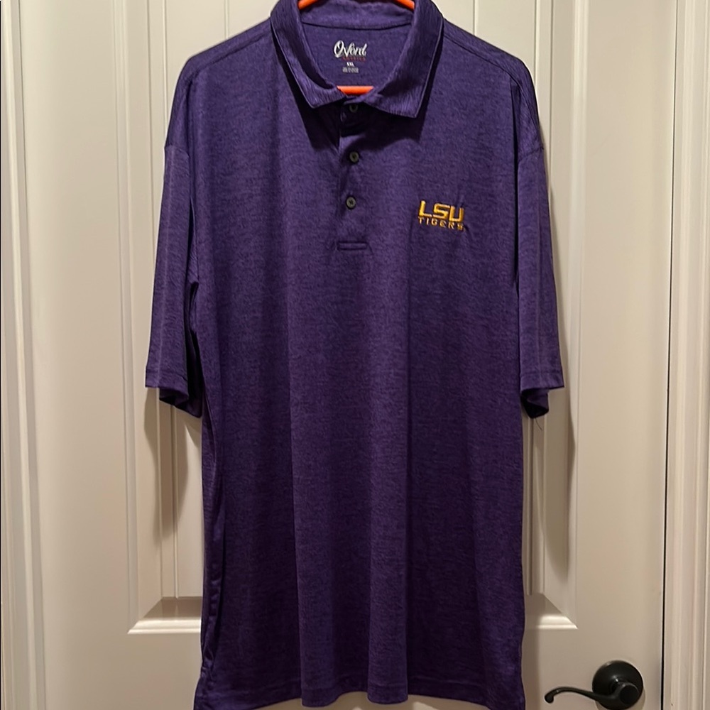 Oxford Purple and Gold Polo Shirt with LSU Tigers Embroidery